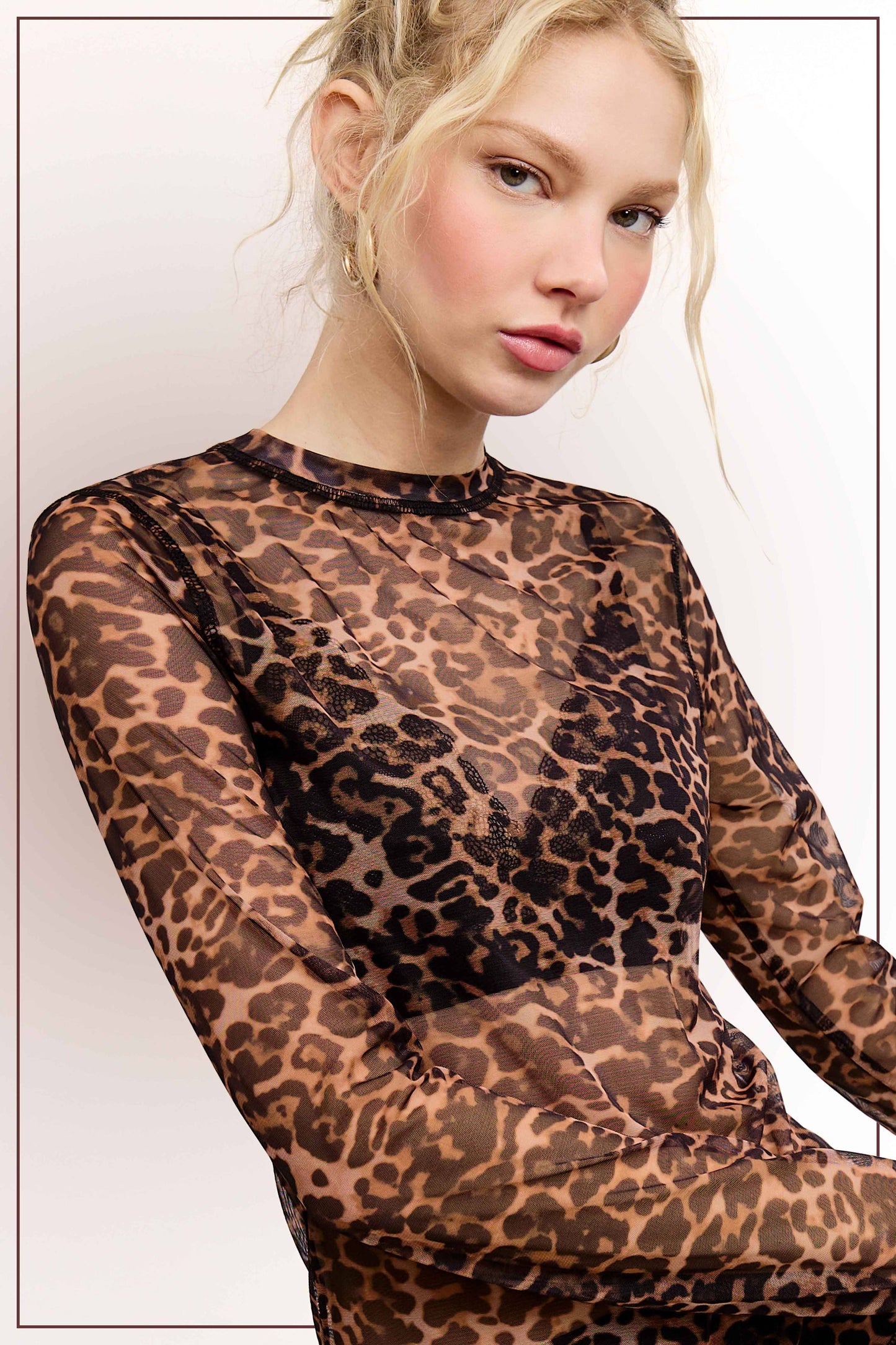 Leopard Print Sheer Mesh Top