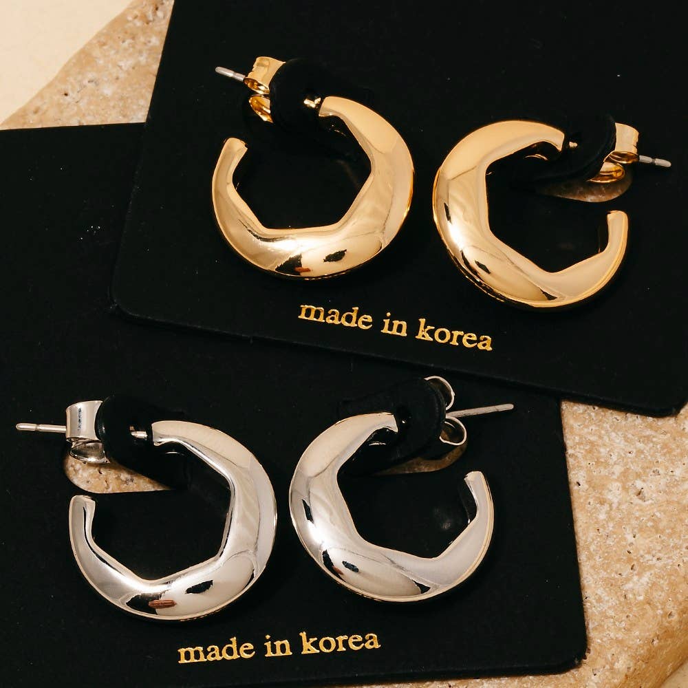 Silver Hexagon Cut Out Rounded Hoop Earrings