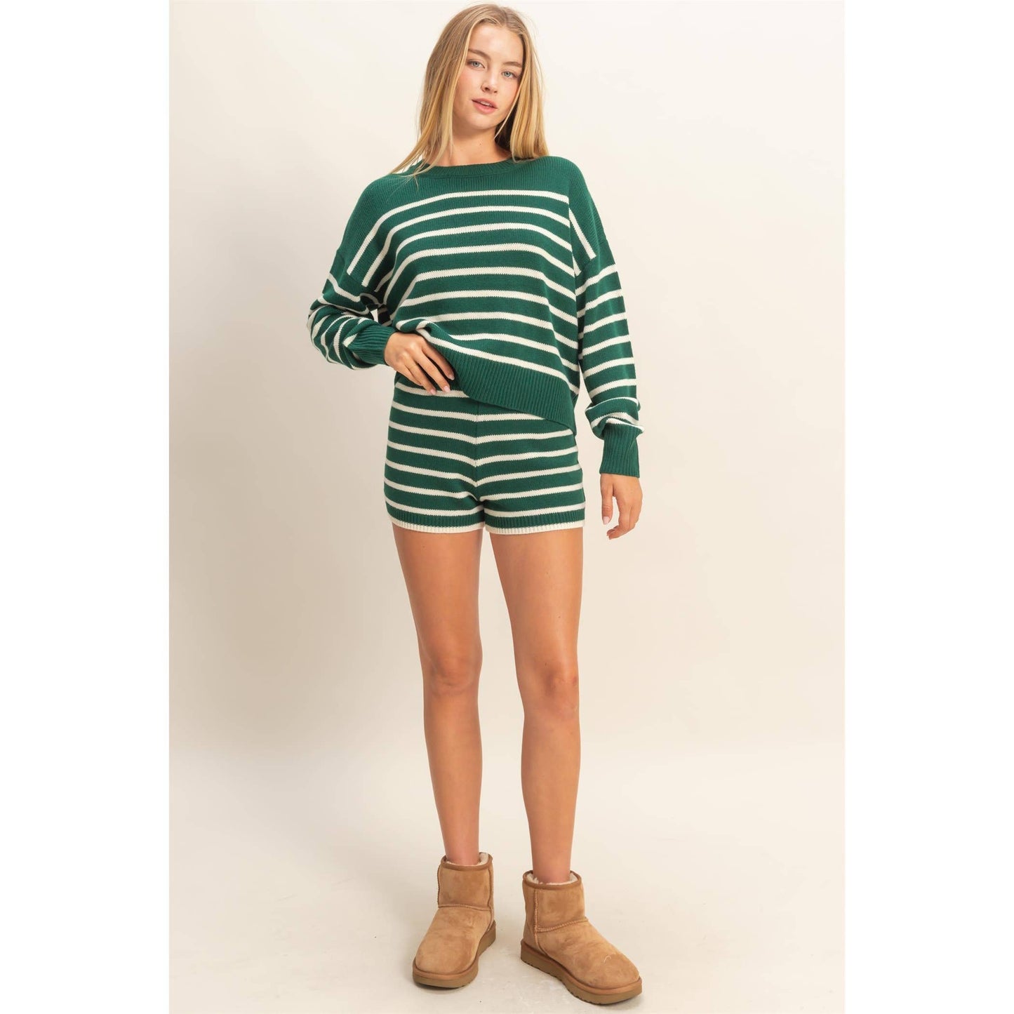Striped Knit Sweater And Shorts Set