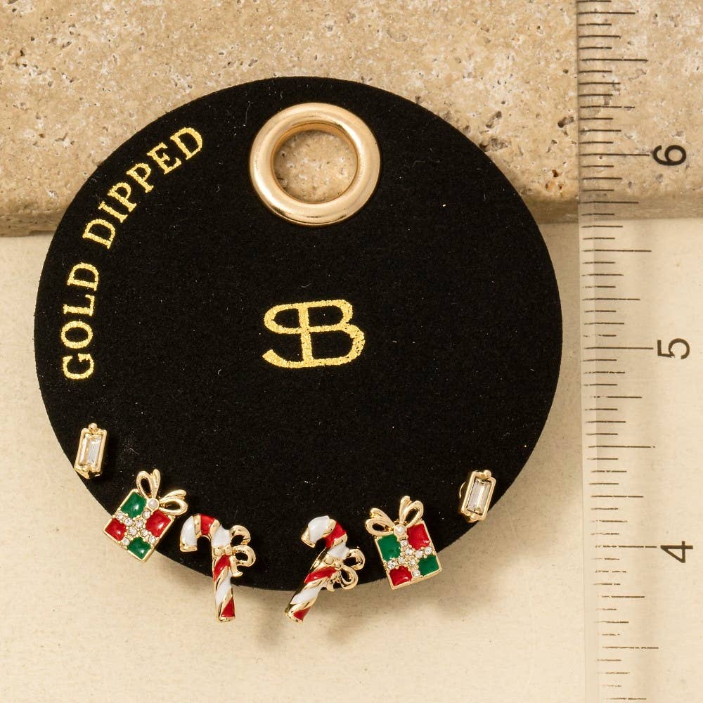 Secret Box Gold Dipped Multi Christmas Theme Stud Earrings