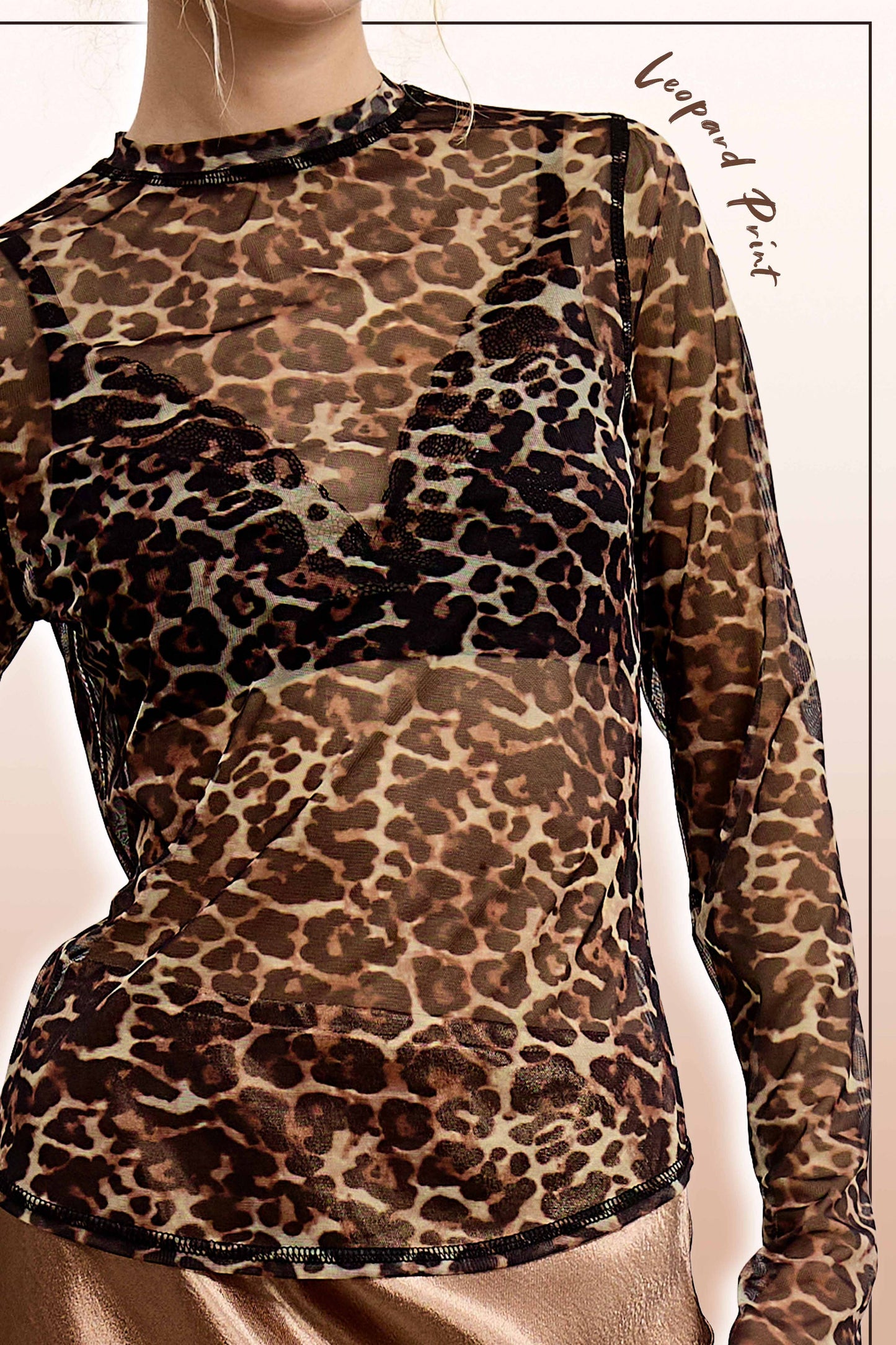 Leopard Print Sheer Mesh Top