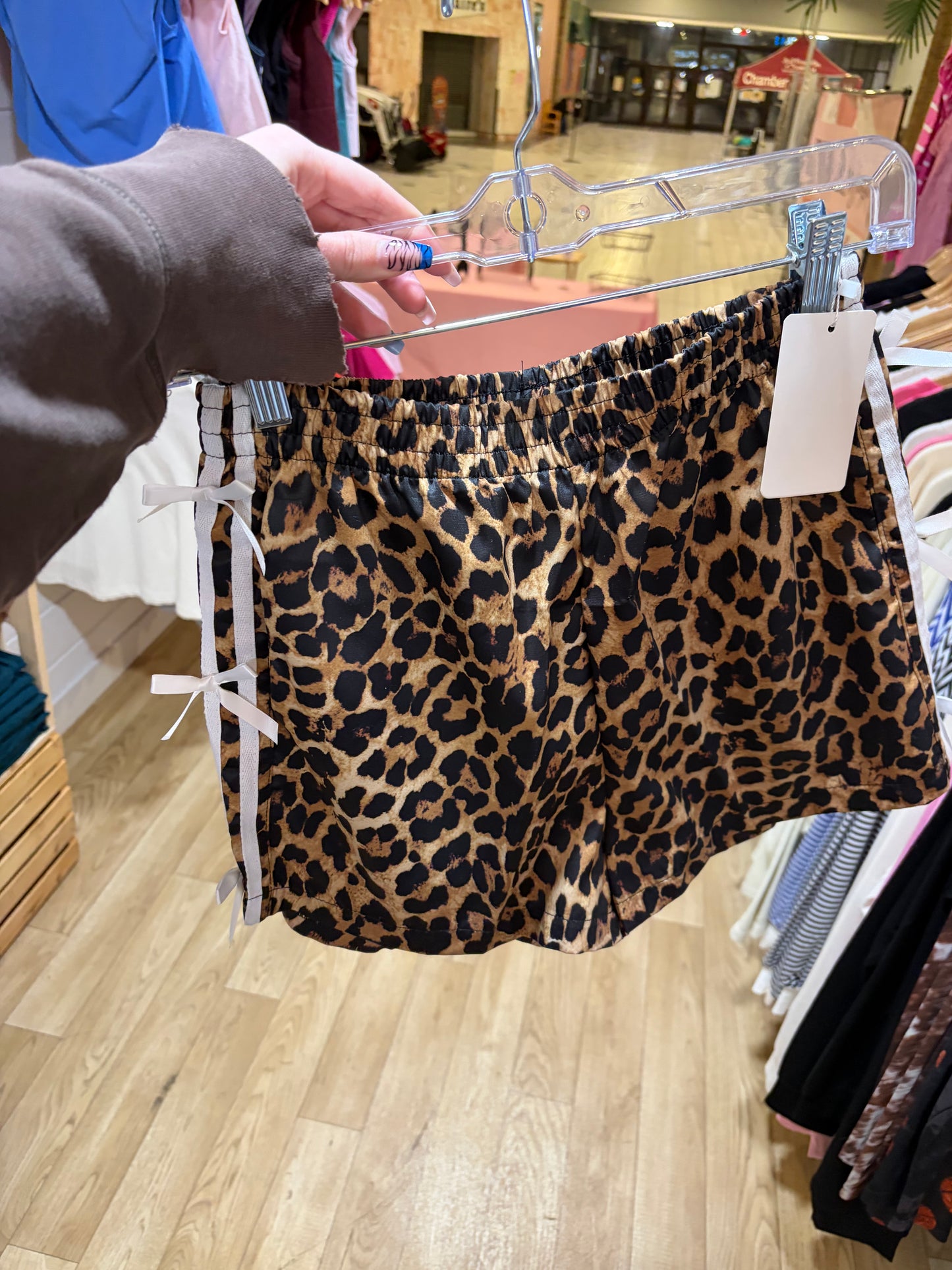 Leopard Print Bow Trim Shorts