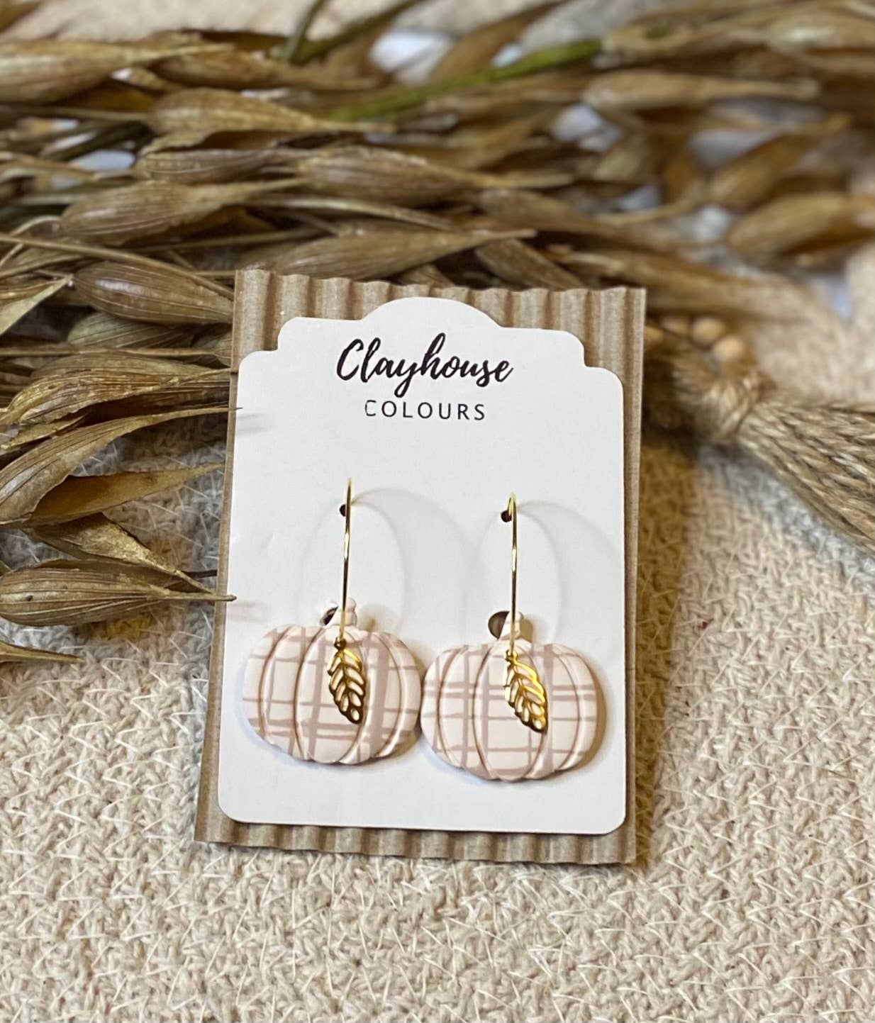 Plaid Pumpkins Clay Earrings