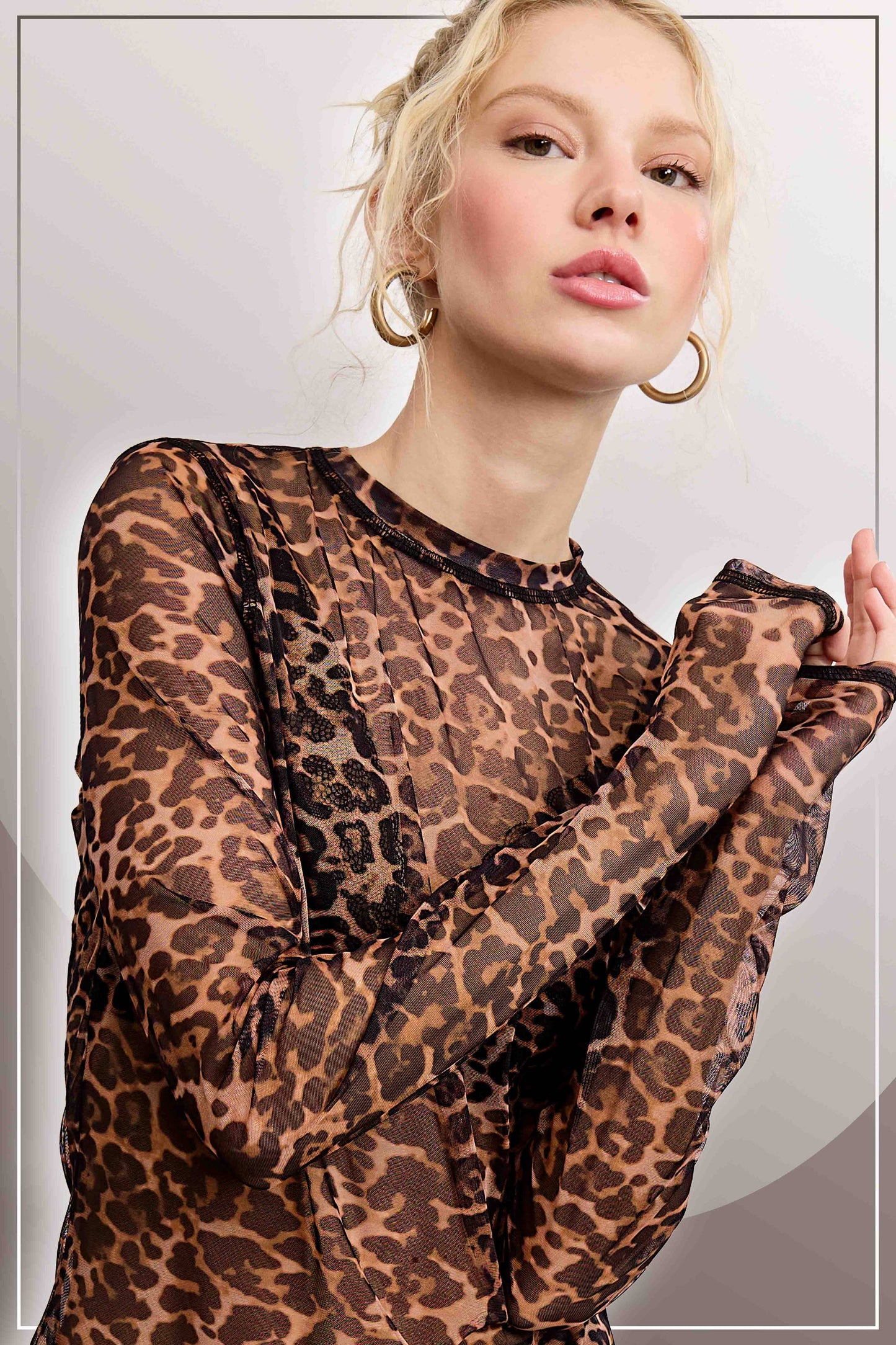 Leopard Print Sheer Mesh Top