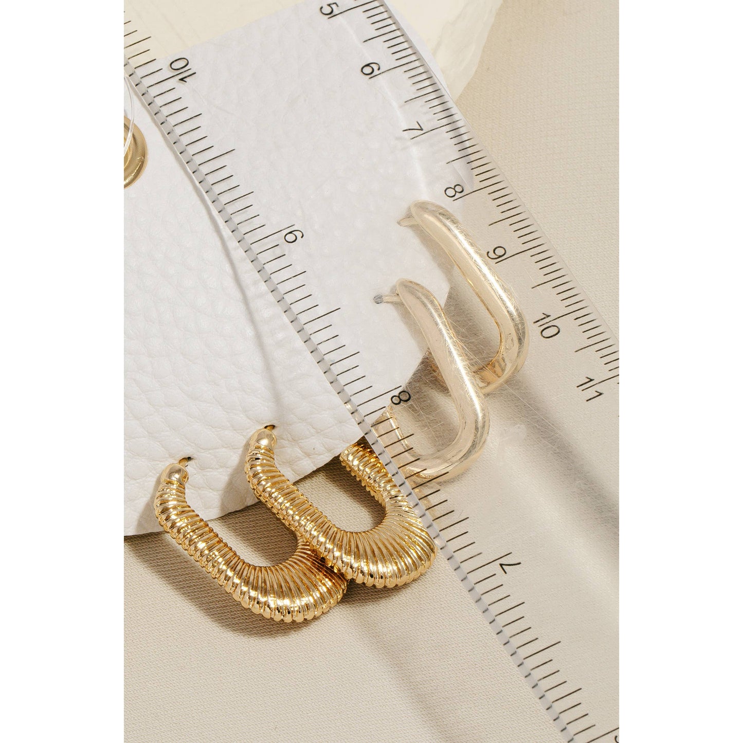 Gold Rectangular Hoop Earrings Set