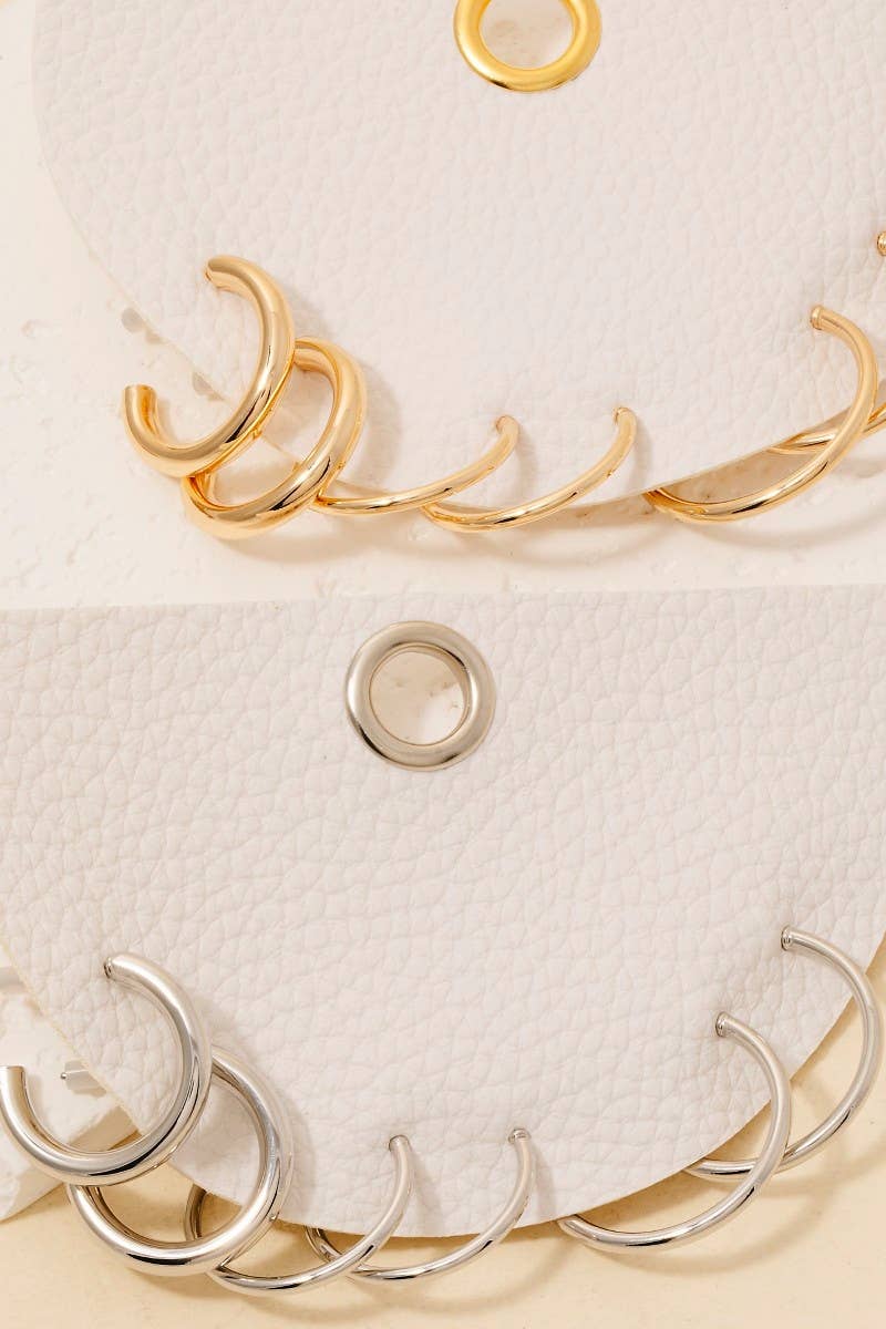 Silver 3Pc Dainty Tube Hoop Earrings Set