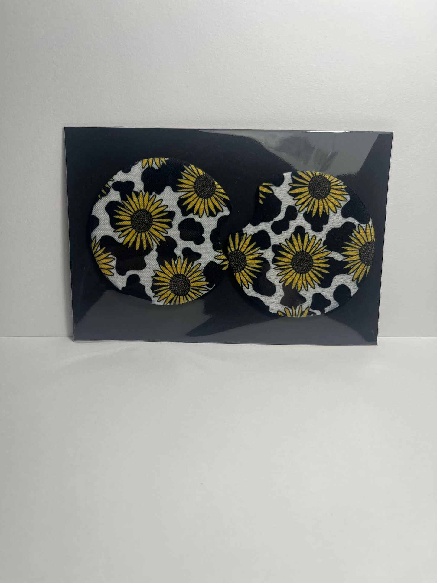 Cowprint Sunflowers - Car Coaster image 0