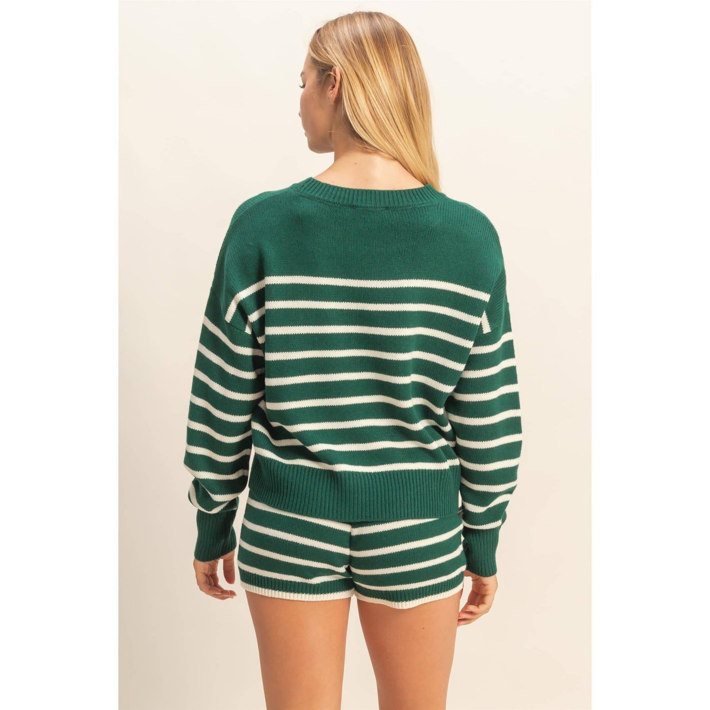 Striped Knit Sweater And Shorts Set