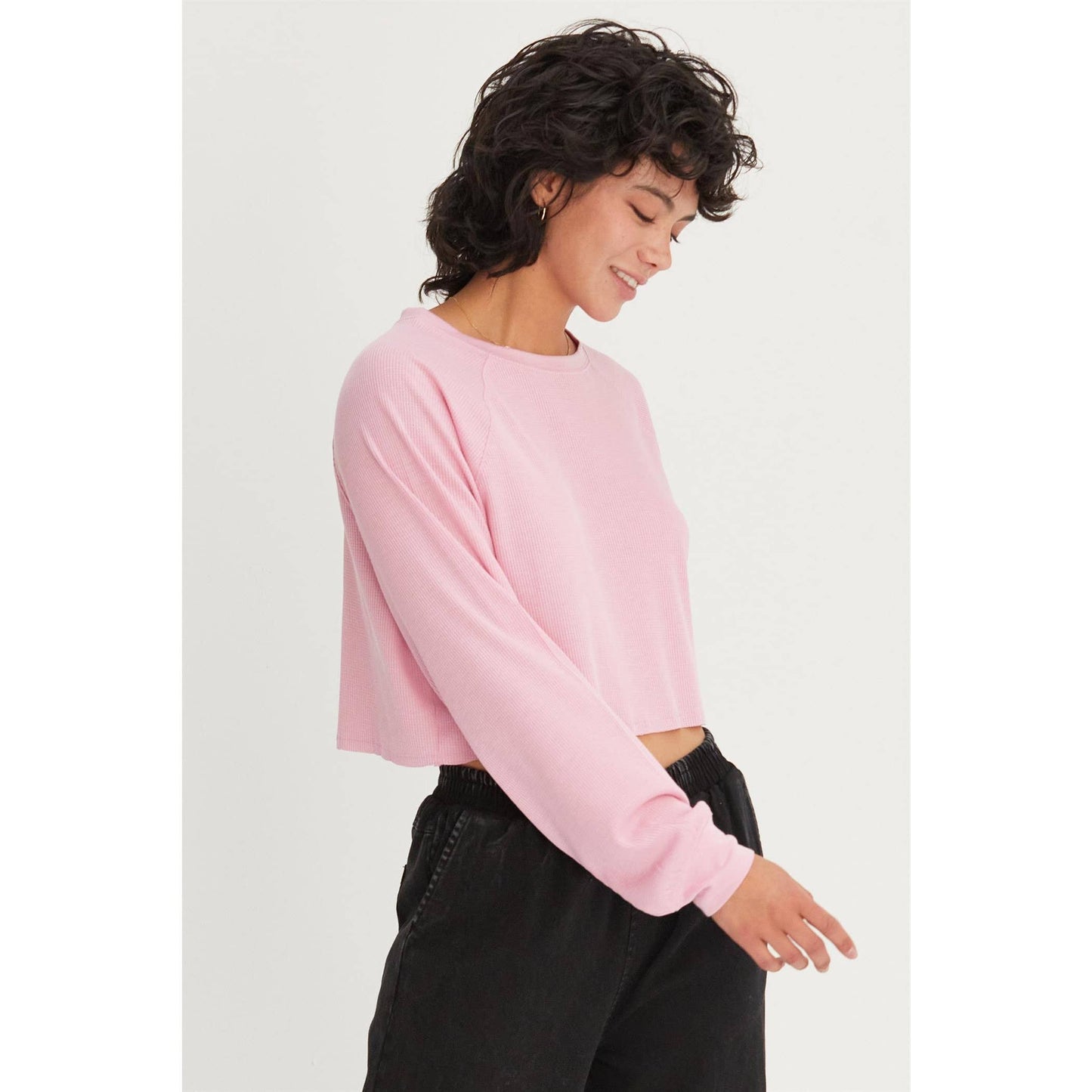 Pink Raglan-Sleeve Crop Top