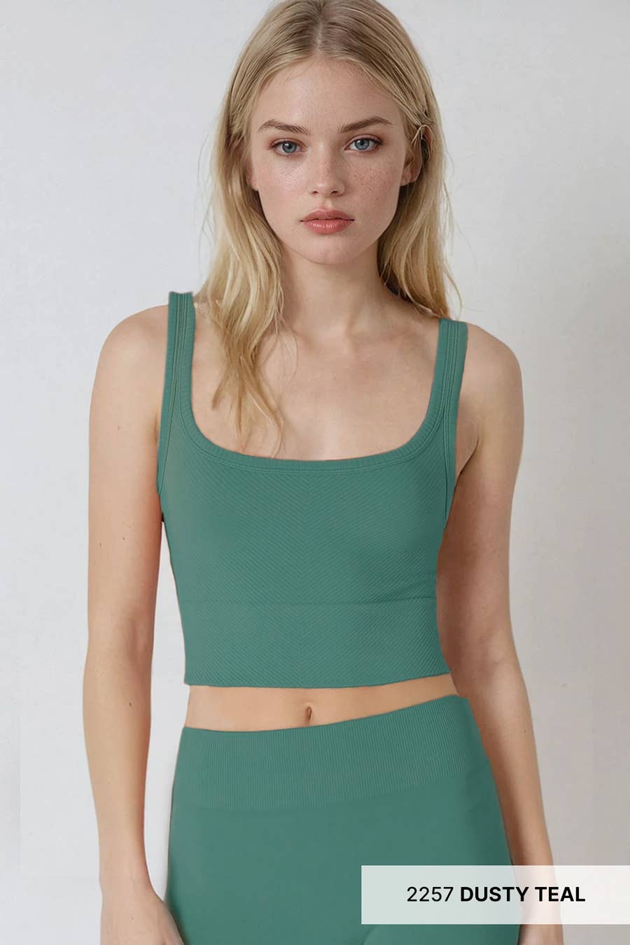 Dusty Teal - Chevron Ribbed Crop Top