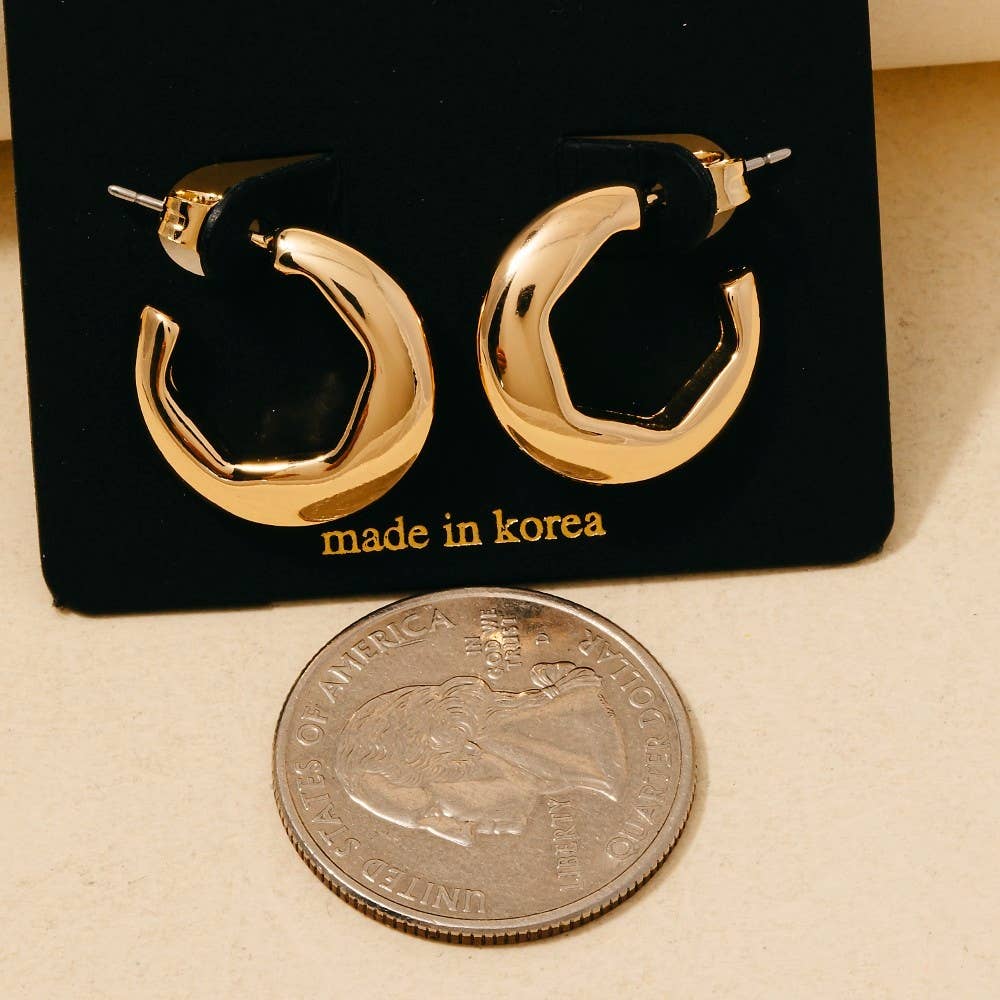Silver Hexagon Cut Out Rounded Hoop Earrings