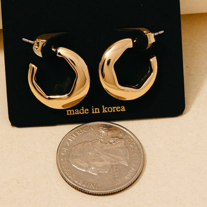 Silver Hexagon Cut Out Rounded Hoop Earrings