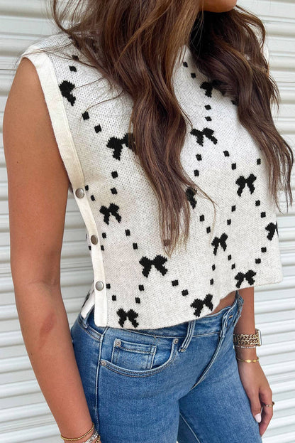 White Bow Cropped Sweater Vest