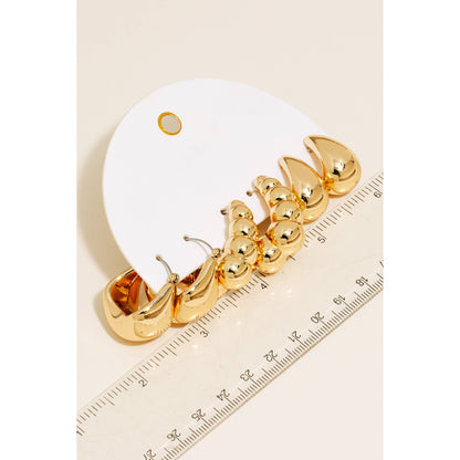 Gold Metallic Assorted Hoop Earrings Set