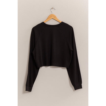 Black Raglan-Sleeve Crop Top