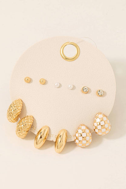 Gold Mixed Huggie And Stud Earrings Set