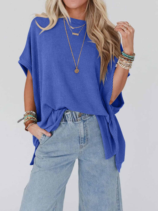 Solid Color Knitted Loose Neck Top