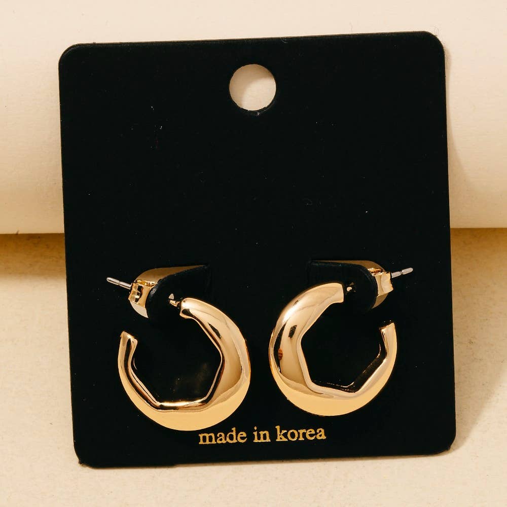 Gold Hexagon Cut Out Rounded Hoop Earrings