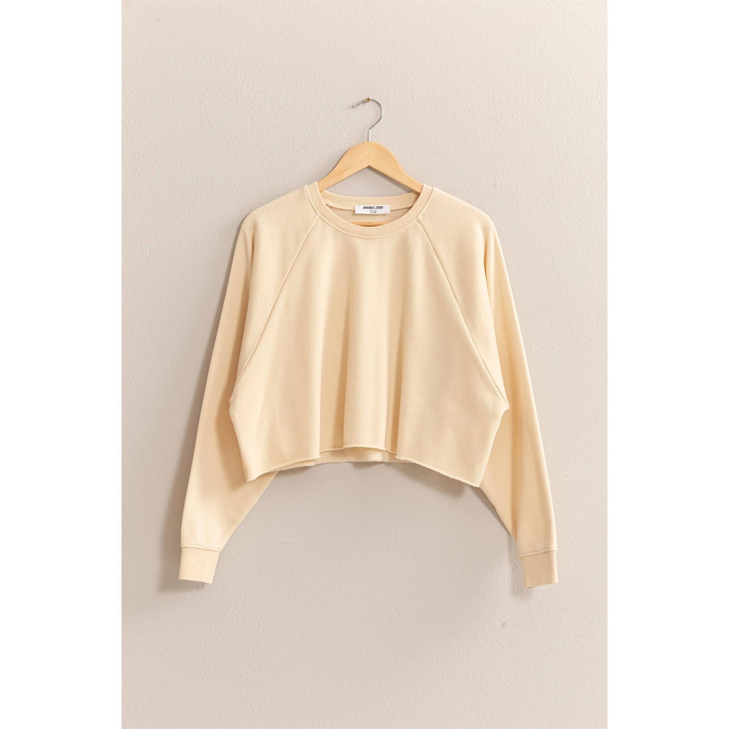 Cream Raw Hem Cropped Sweatshirt
