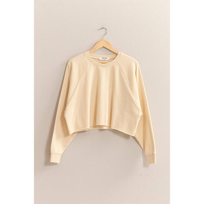 Cream Raw Hem Cropped Sweatshirt