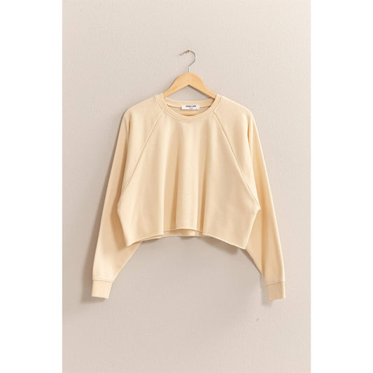 Cream Raw Hem Cropped Sweatshirt
