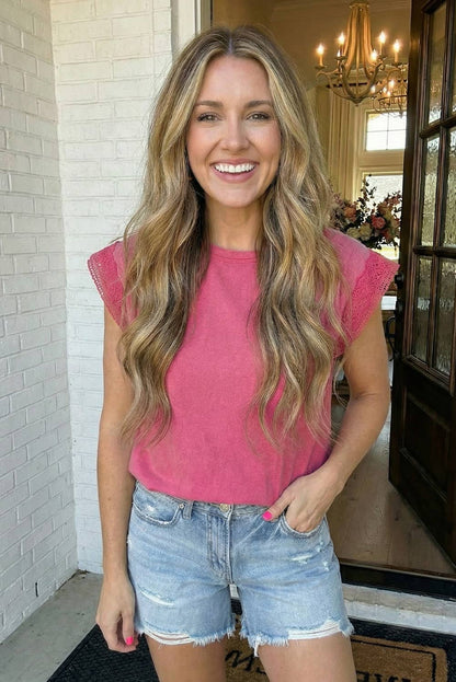 Mineral Wash Lace Trim Blouse