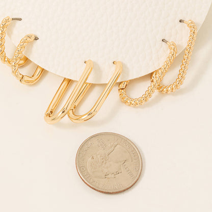 Gold Oval Hinge Hoop Earrings Set