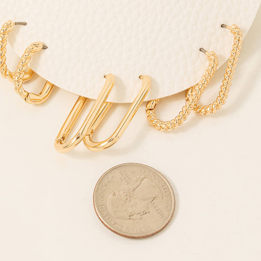Gold Oval Hinge Hoop Earrings Set