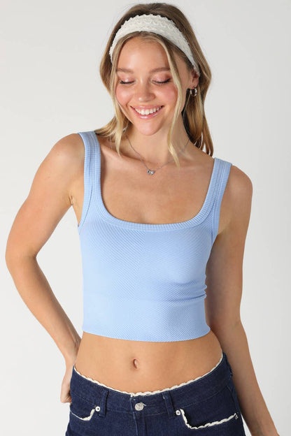 Serene Blue - Chevron Ribbed Crop Top