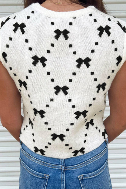 White Bow Cropped Sweater Vest