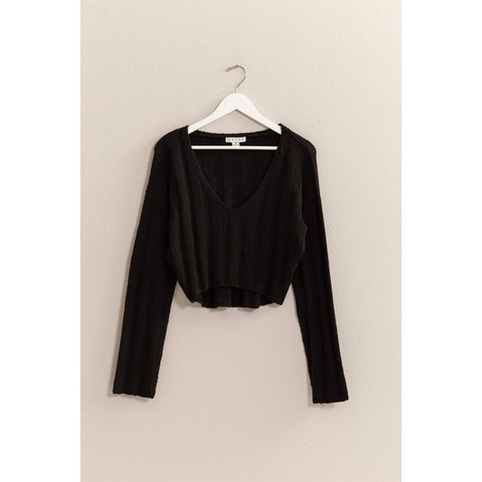 Black Cropped Sweater Top