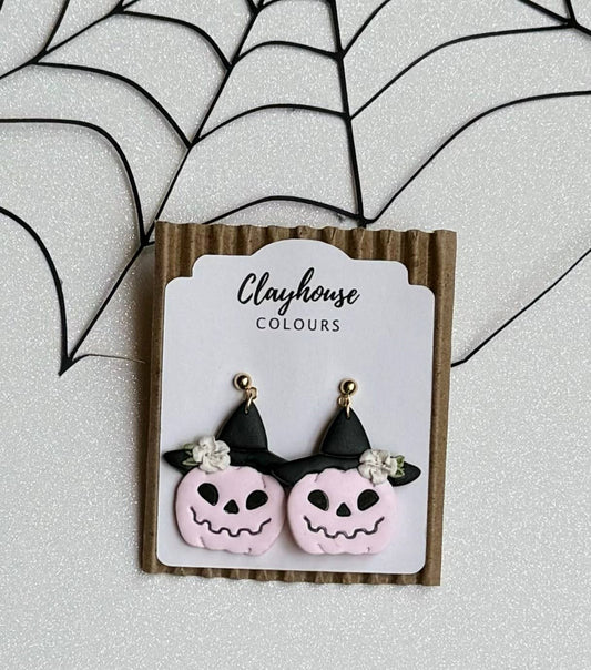 Halloween Earrings : Pink Pumpkin Dangles