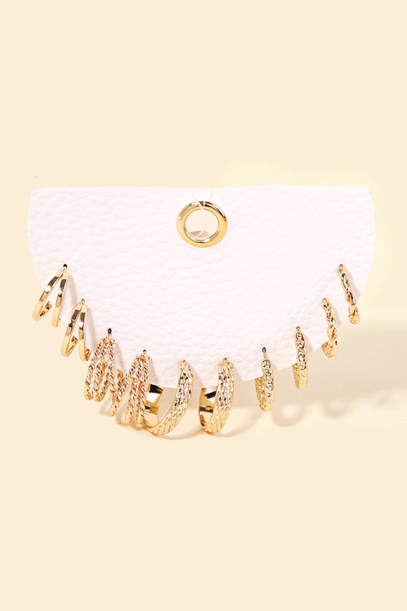 Gold Textured Twist Hoop Earrings Set