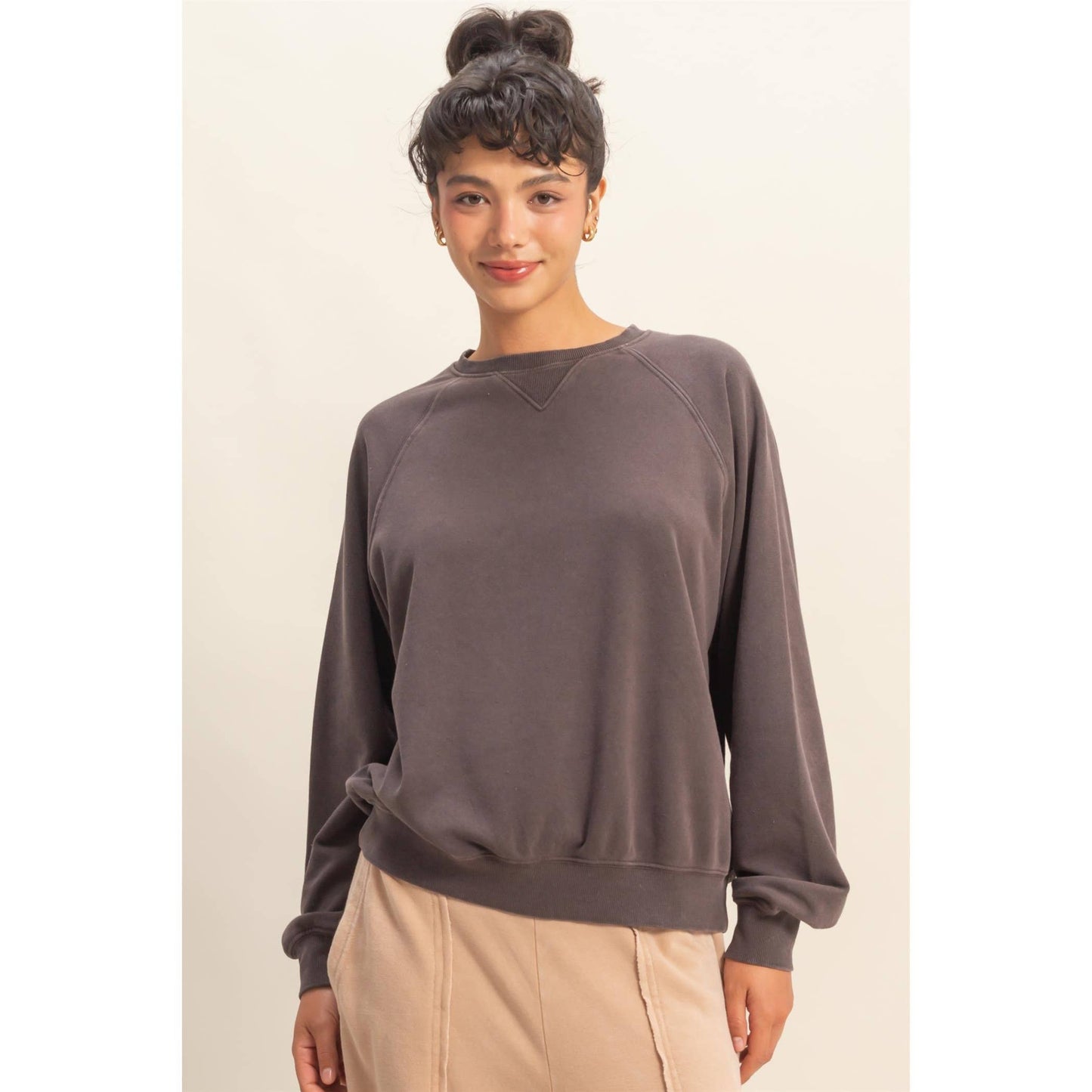 Pink Mineral Washed Crew Neck Raglan Sleeve Sweatshirt