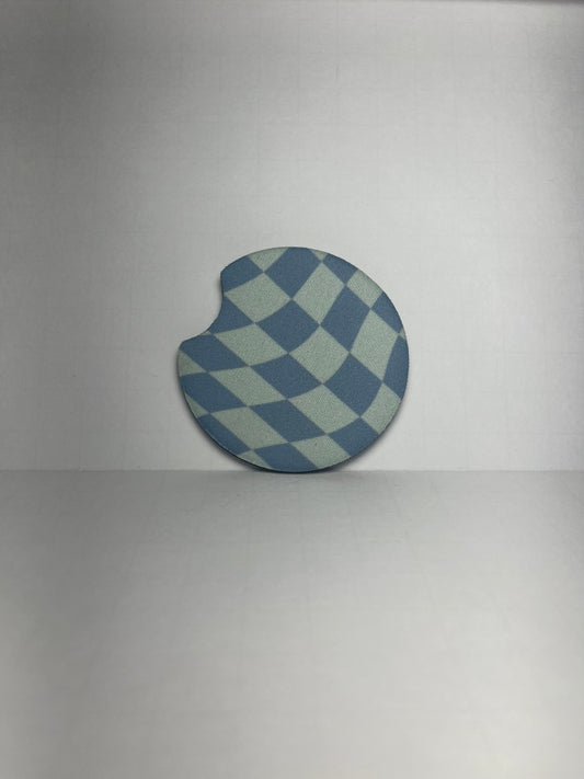 Wavy Blue Checkered - Car Coaster image 1