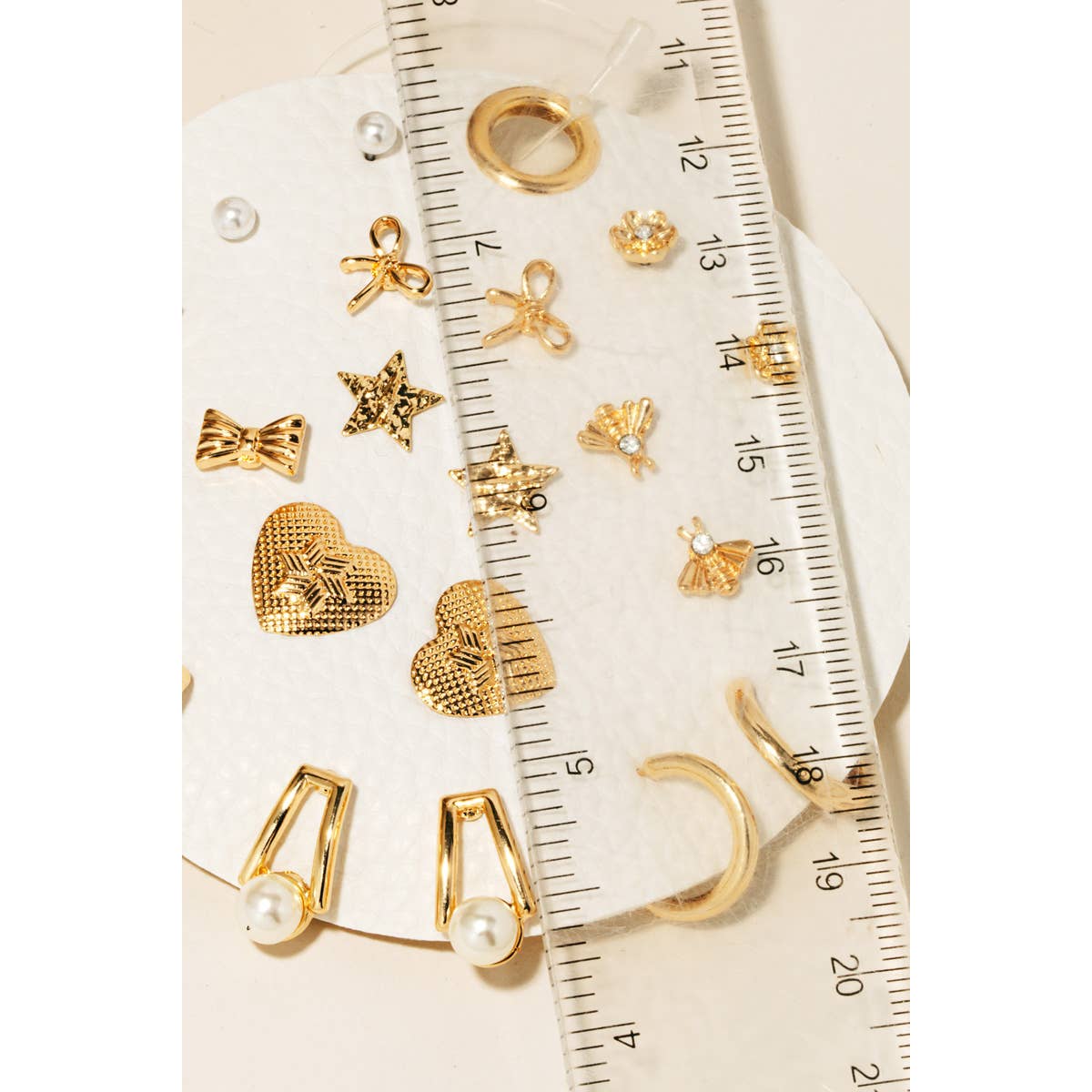 Gold Assorted Hearts Stars Studs And Hoops Earrings Set