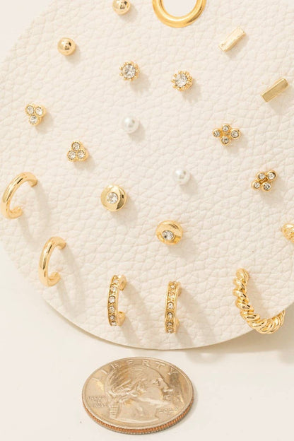 Pearl And Gem Studs Assorted Stud And Hoop Earrings Set