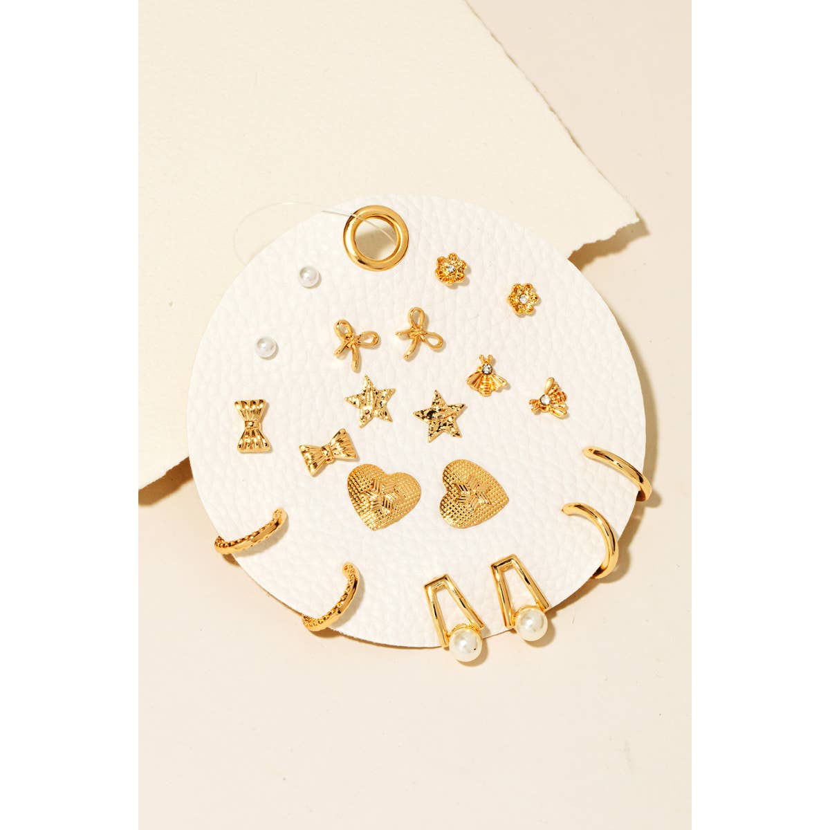 Gold Assorted Hearts Stars Studs And Hoops Earrings Set