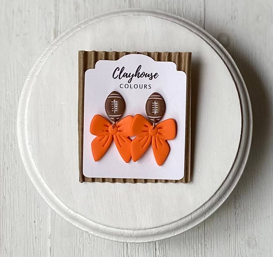 Football & Bow Earrings : Orange