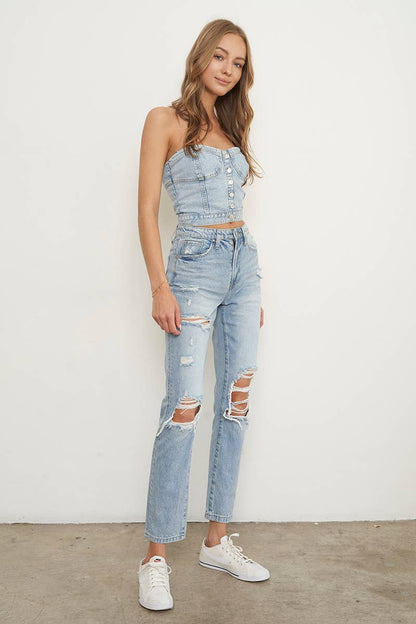 High Rise Ripped Girlfriend Ankle Jeans