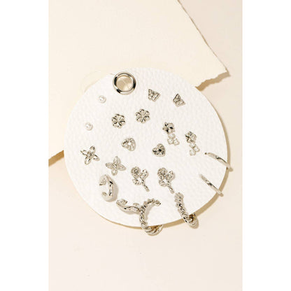 Silver Mixed Hoop And Stud Earrings Set