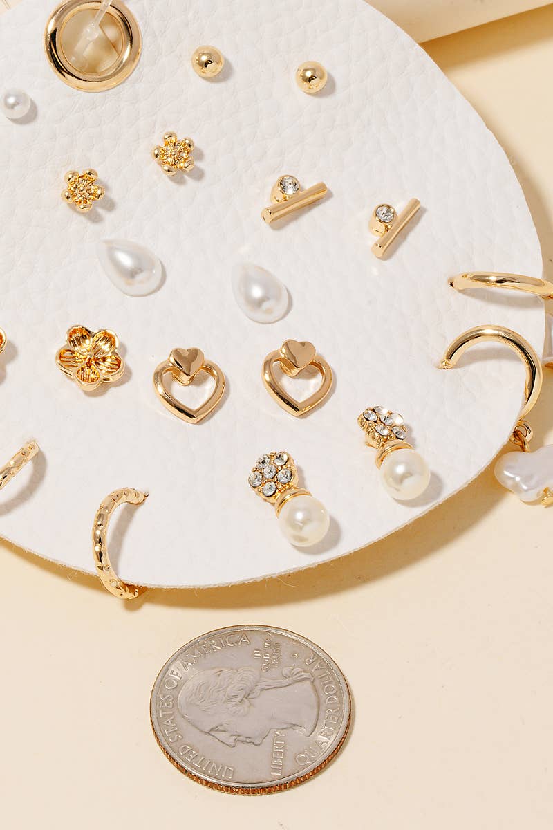Gold Mixed Styles Stud Earrings Set