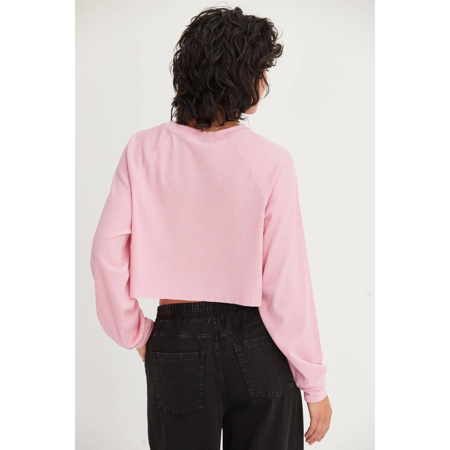 Pink Raglan-Sleeve Crop Top