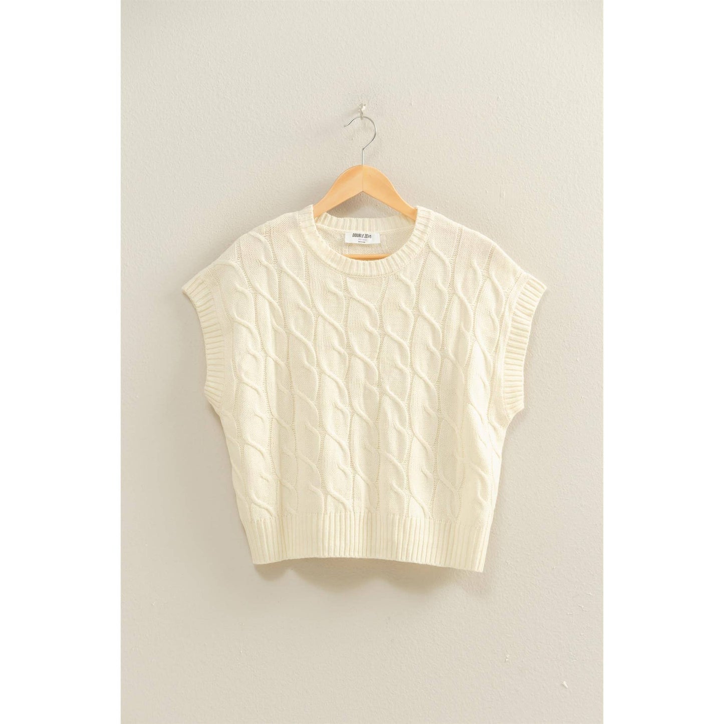 Cream Sleeveless Oversized Cable Knit Sweater Vest