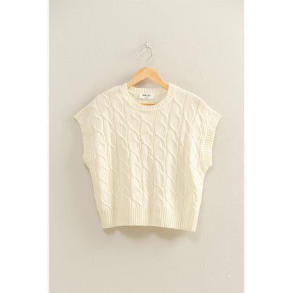 Cream Sleeveless Oversized Cable Knit Sweater Vest