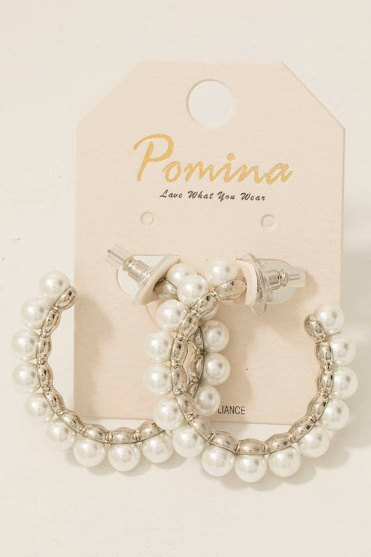 Silver Pearl Beaded Hoop Earrings