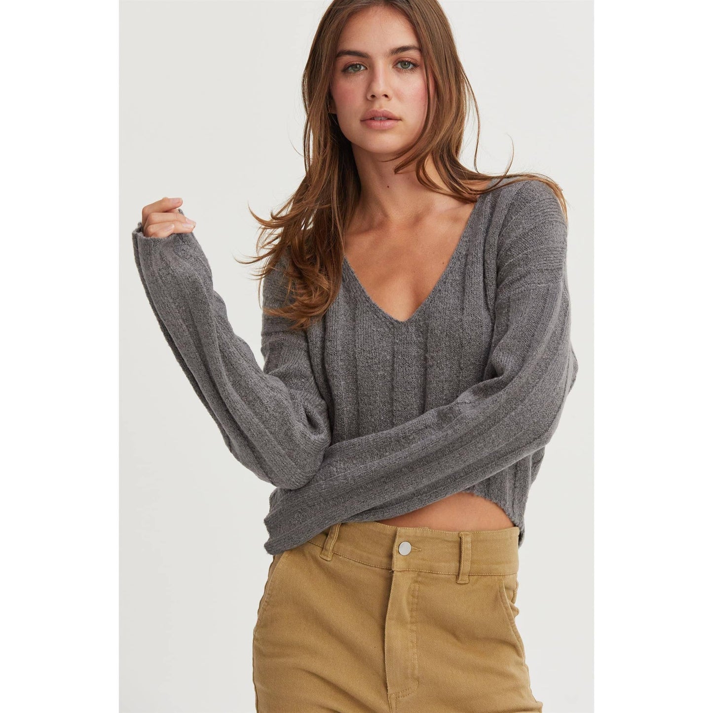 Black Cropped Sweater Top
