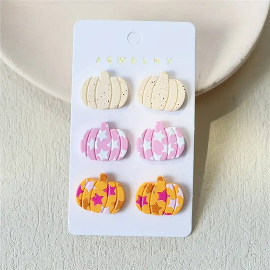 Cute Pumpkin Studs Triple Earring Card