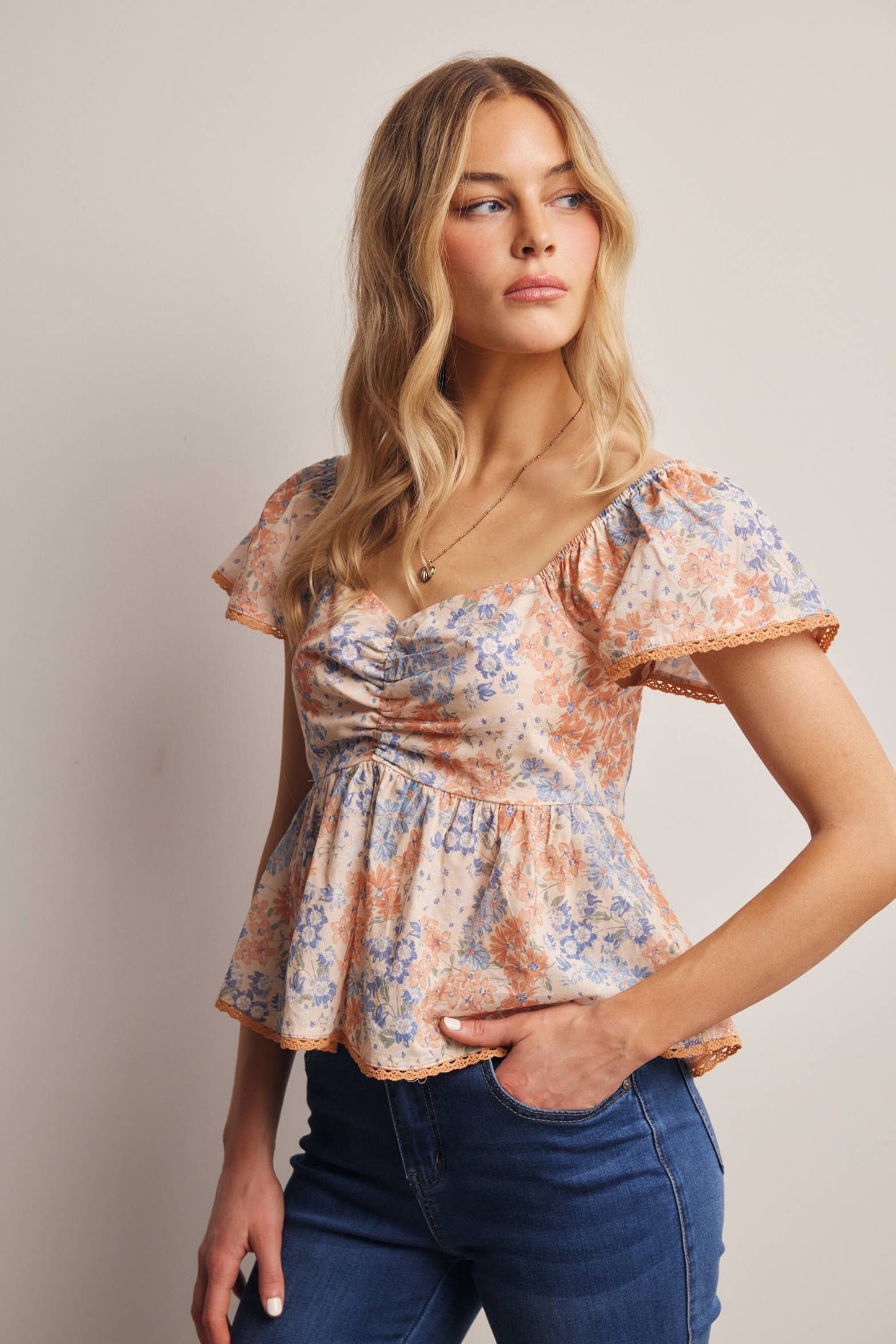 Floral Ruched Blouse