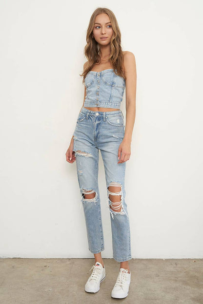 High Rise Ripped Girlfriend Ankle Jeans